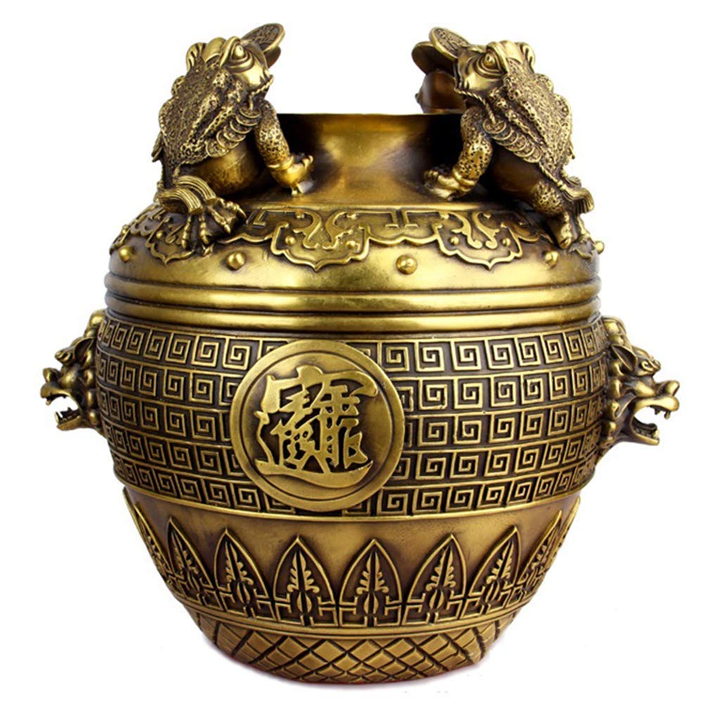 YNIYUJKL Feng Shui Ornaments Brass Statue Ornament, Ingot/Yuan Bao Treasure Basin With Money Frog Sculpture, Home Office Business Housewarming Gift Decoration
