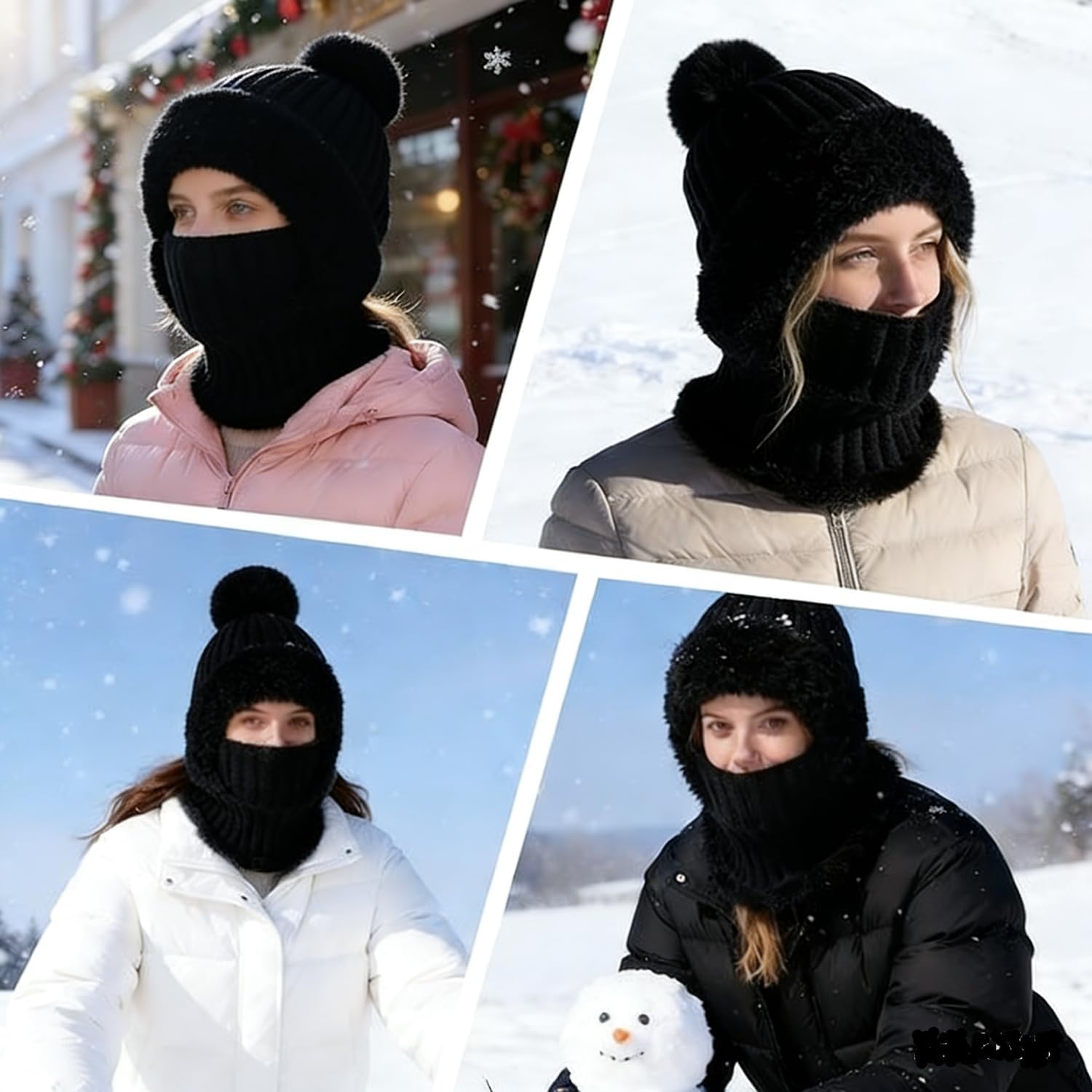 3 in 1 Beanie Hat for Men&Women,Beanie hat with Scarf and mask,Winter Warm Knitted hat Black - Image 4