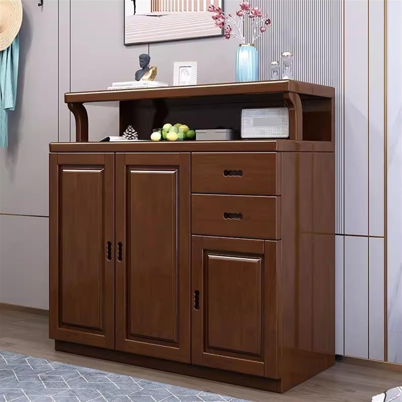 Zapatero de Entrada Gabinete de entrada de madera, gabinete de almacenamiento de gran capacidad de madera de caucho, tres puertas y dos cajones, zapatero de almacenamiento Simple Organizador de Zapato