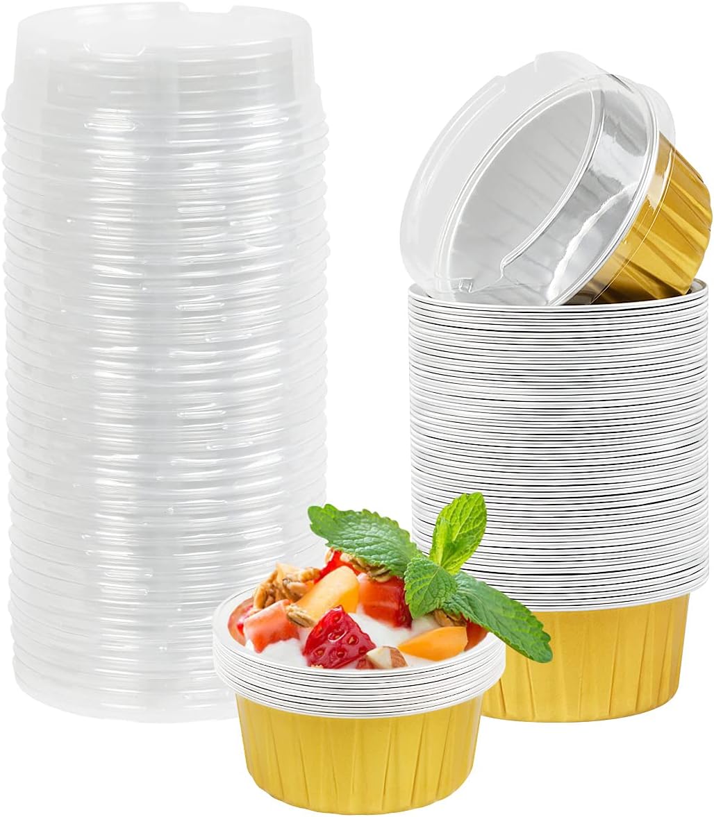WZB Foil Cupcake Liners with Lids, 60Pcs Disposable Foil
