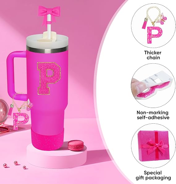 Accessories Set for Stanley Cup Accessories - Gift Box Contain Straw Topper, Sillicone Boot, Letter Stickers and Pendants,Spill Stopper Set
