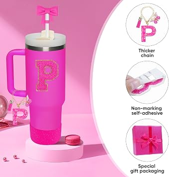 Accessories Set for Stanley Cup Accessories - Gift Box Contain Straw Topper, Sillicone Boot, Letter Stickers and Pendants,Spill Stopper Set