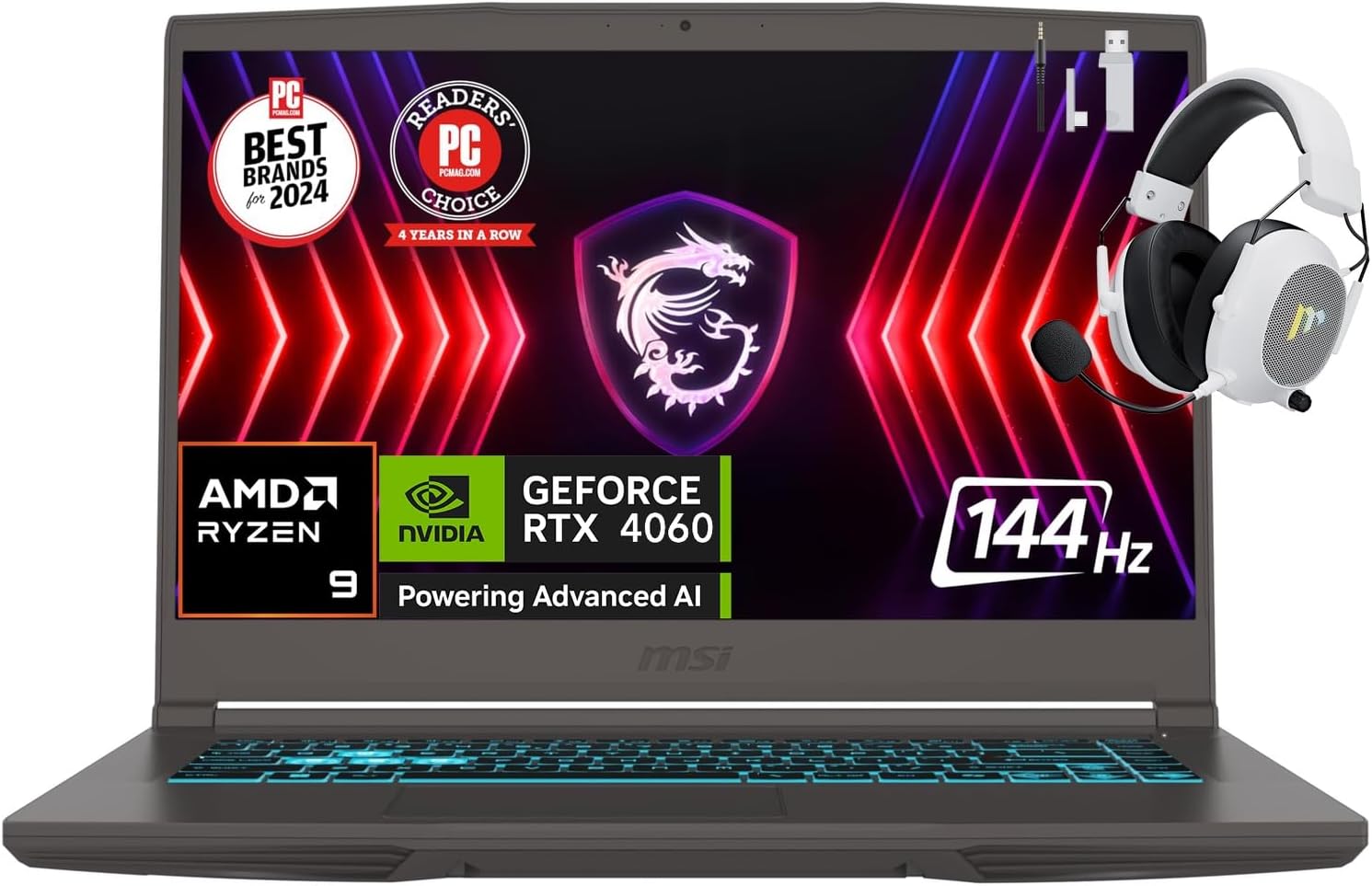 Product image of MSI Thin A15 AI 15.6” 144Hz FHD Gaming Laptop, AMD Ryzen 9-8945HS, NVIDIA Geforce RTX 4060, 64GB DDR5 RAM, 2TB NVMe SSD, WiFi 6E, Cooler Boost, Backlit Keyboard, w/Mytrix Accessory, Win 11 Pro - Black