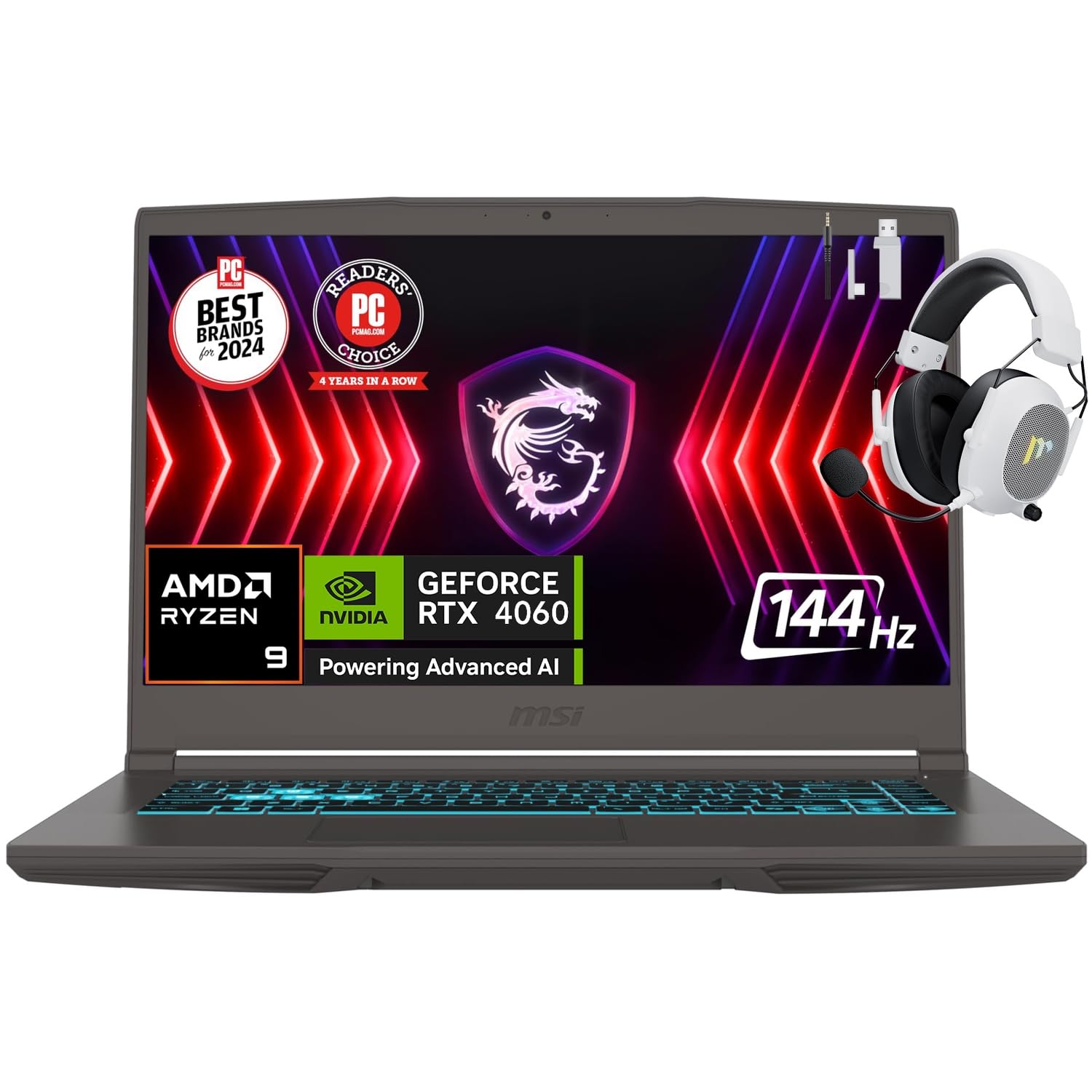 MSI Thin A15 AI 15.6” 144Hz FHD Gaming Laptop, AMD Ryzen 9-8945HS, NVIDIA Geforce RTX 4060, 32GB DDR5 RAM, 1TB NVMe SSD, WiFi 6E, Cooler Boost, Backlit Keyboard, w/Mytrix Accessory, Win 11 Pro - Black