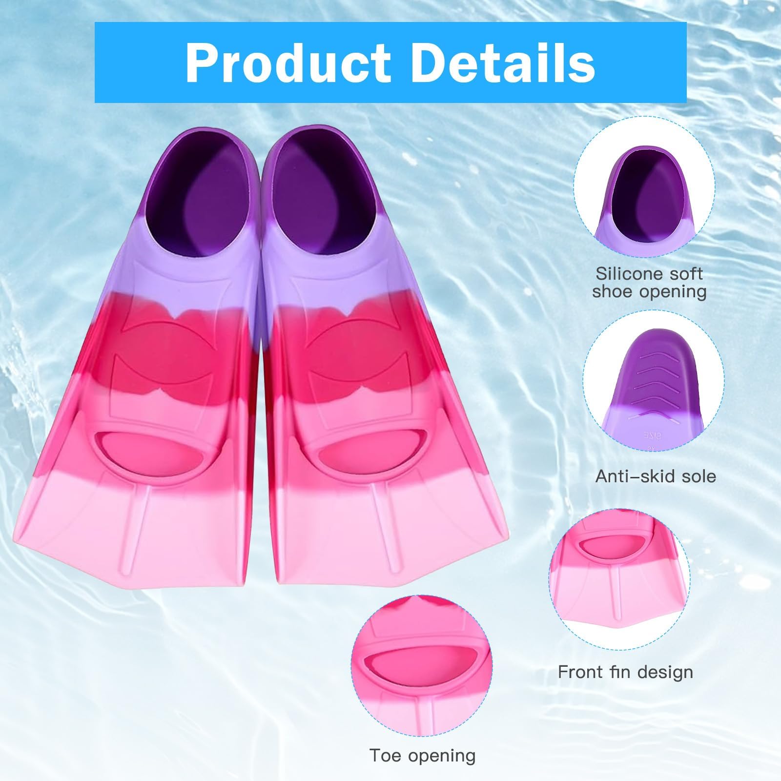 Pinne da Nuoto per Bambini,Pinne Corte in Silicone, Unisex Comode Pinne da Allenamento, Pinne Corte da Snorkeling e Allenamento per Bambini e Adulti (Viola, XS)