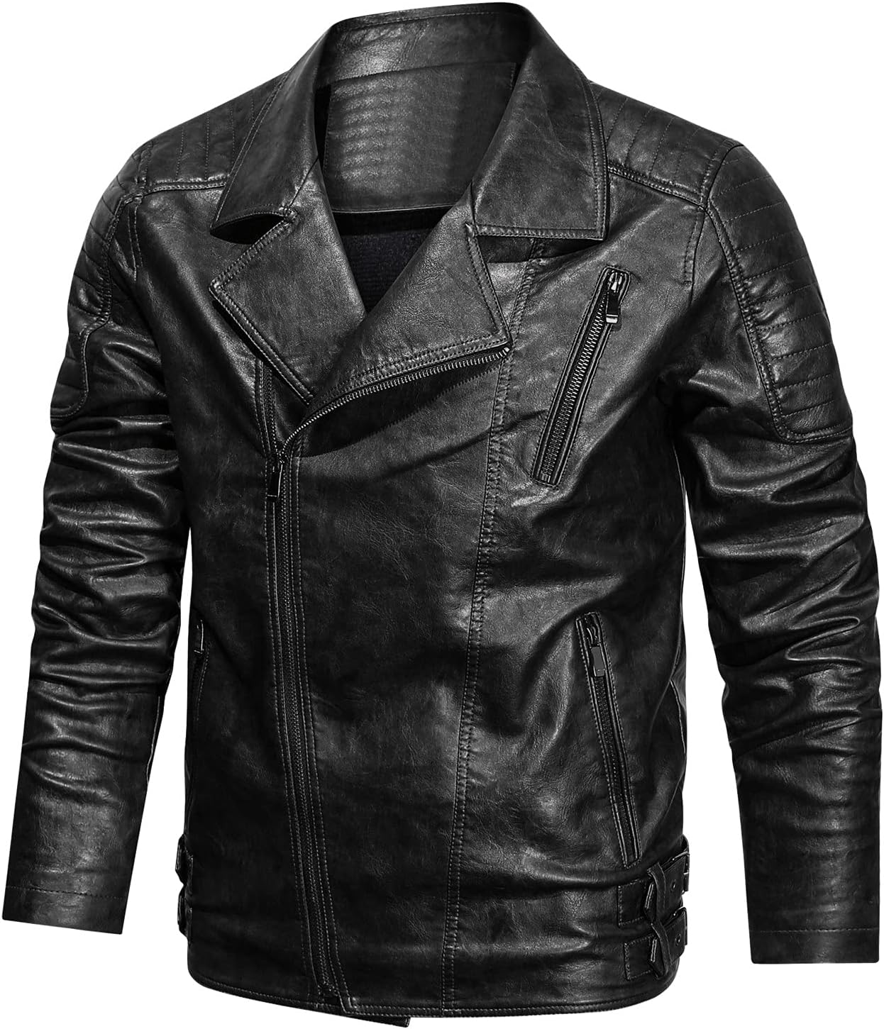 UnoSheng Men's Casual Jacket Striped Vintage Pilot Jacket Full Zip with Chest Pocket Denim Jacket Steampunk Jacket Medieval Stand-Up Collar Faux Leather Jacket Men's Slim Fit