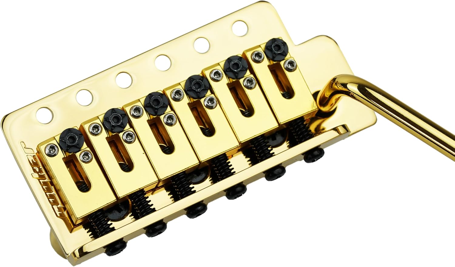 Guyker Guitar Tremolo Bridge with Stainless Steel Saddle String Space 10.5mm & Brass Block, Pop-In Vibrato Bar, Complete Install Kit for 6 String Electric Guitar(GG1001-S, Gold)