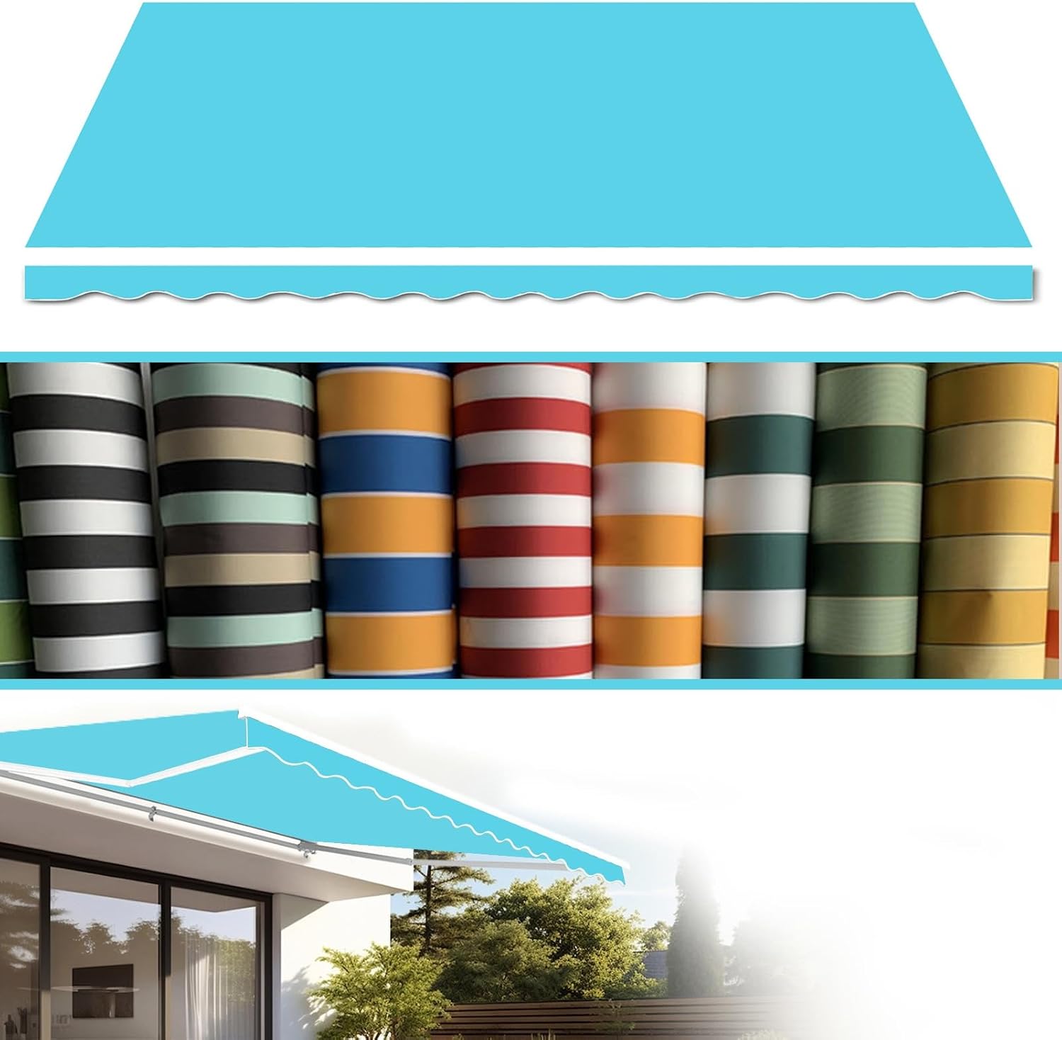 Patio Awning Top Replacement Fabric ， Waterproof Polyester Canopy Cloth ，Anti-UV Outdoor Garden Shade for Courtyard, Balcony, Shop, Restaurant, Cafe, Deck(Light Blue,16x8.2ft)