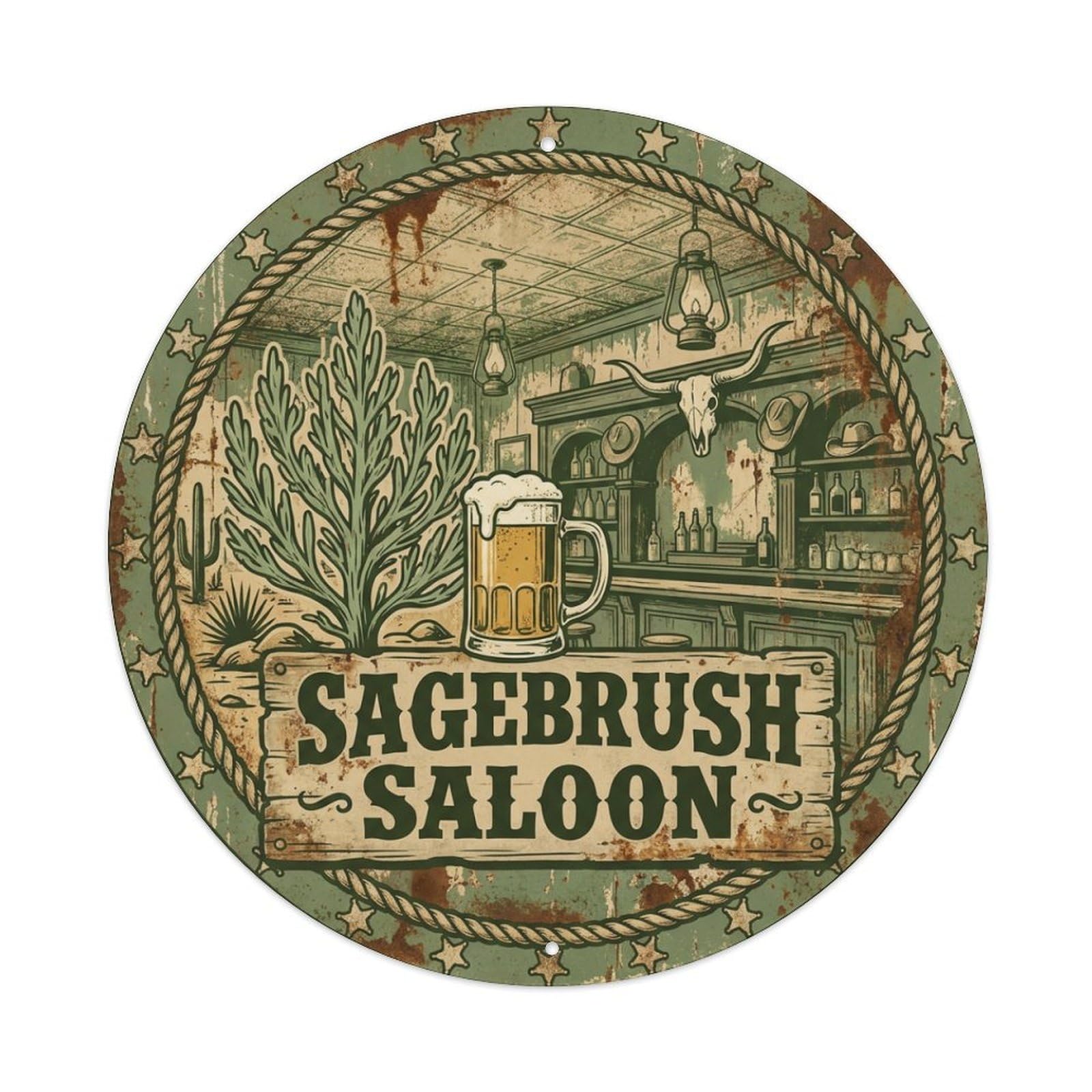 Vintage Beer Western Cowboy Sagebrush Saloon Retro Bar for Metal Tin Sign