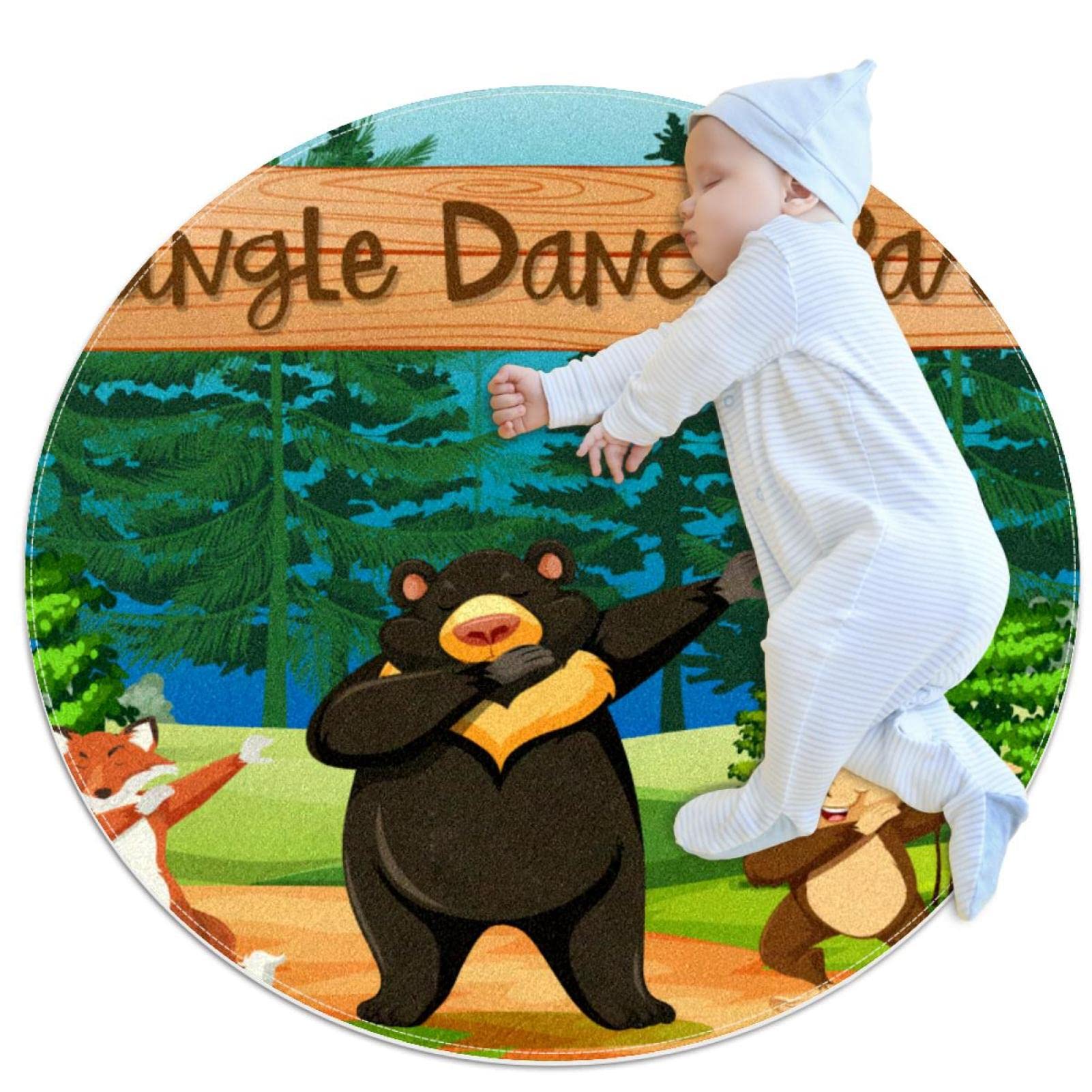 Tapis de jeu pour enfants JDEZ Animaux de la Jungle rond 80x80cm