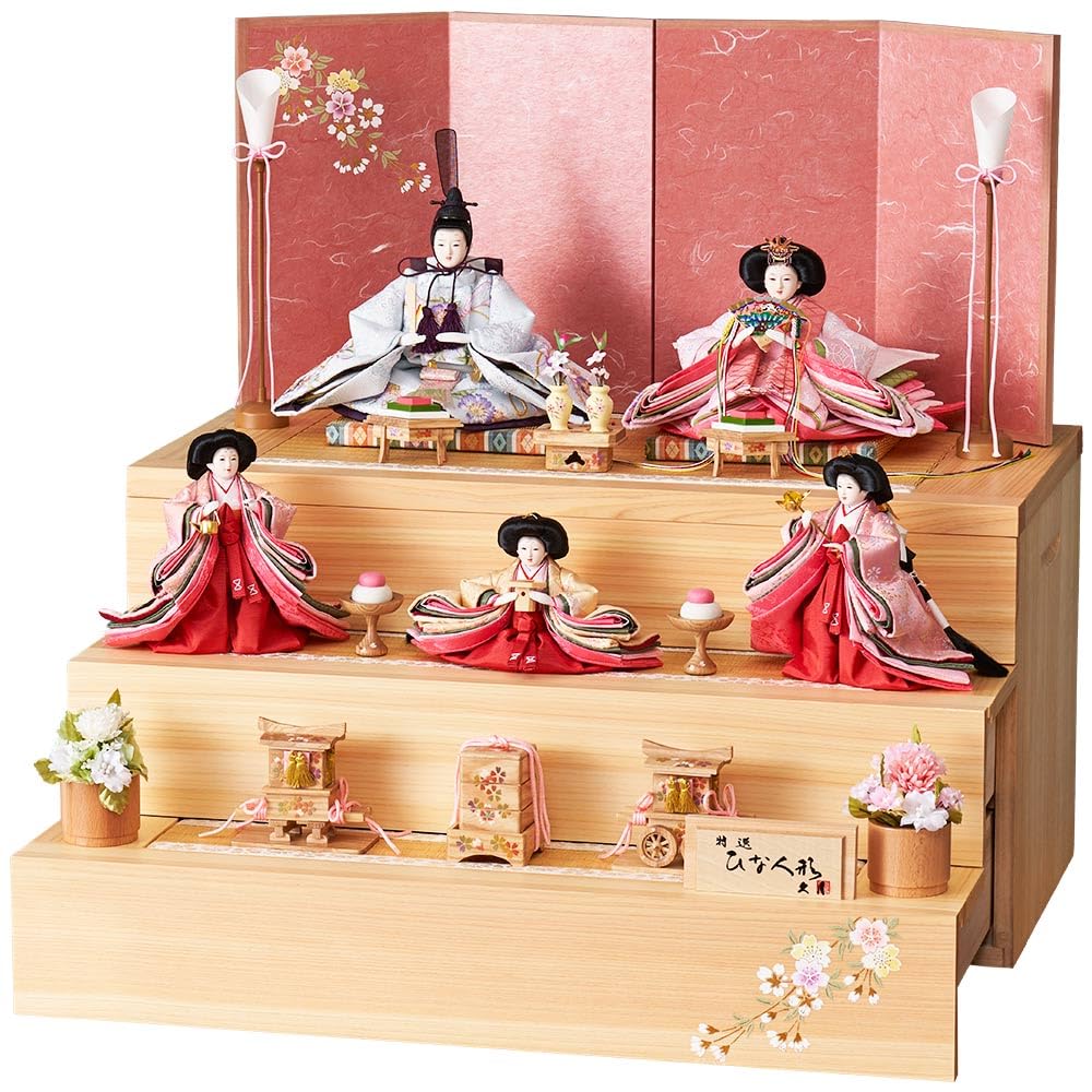 【久月】雛人形三段飾一式 久月 【久月】雛人形 衣装着三段五人飾り「麗華雛」 : 石崎家具店