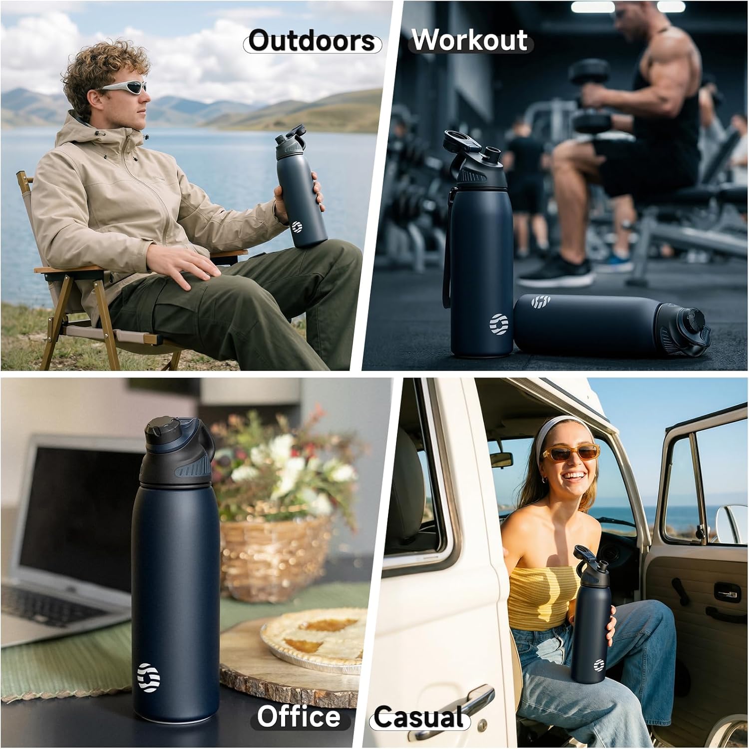 Fjbottle Insulated Stainless Steel Water Bottle, 32 Oz Leakproof Water Bottles, Ice Reusable Tumbler, Double Wall Vacuum Jug, Lightweight Durable for Traveling & Sports, Workout, 32oz - Image 7