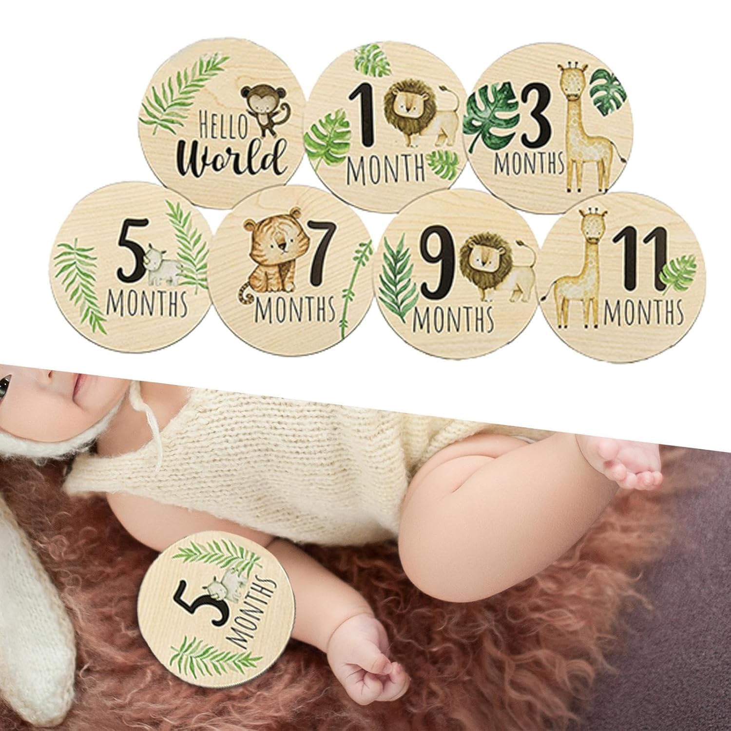 7 Pcs Baby Milestone Cards, Wooden Milestone Baby Cards, Double-Sided Wooden Monthly Newborn Welcome Signs - Image 4