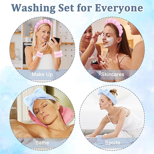 Miniatura 10 de Araluky 6 diademas de spa hinchadas para lavar la cara, cuidado de la piel, diademas y muñequeras de esponja para lavar la cara, diadema hinchada de