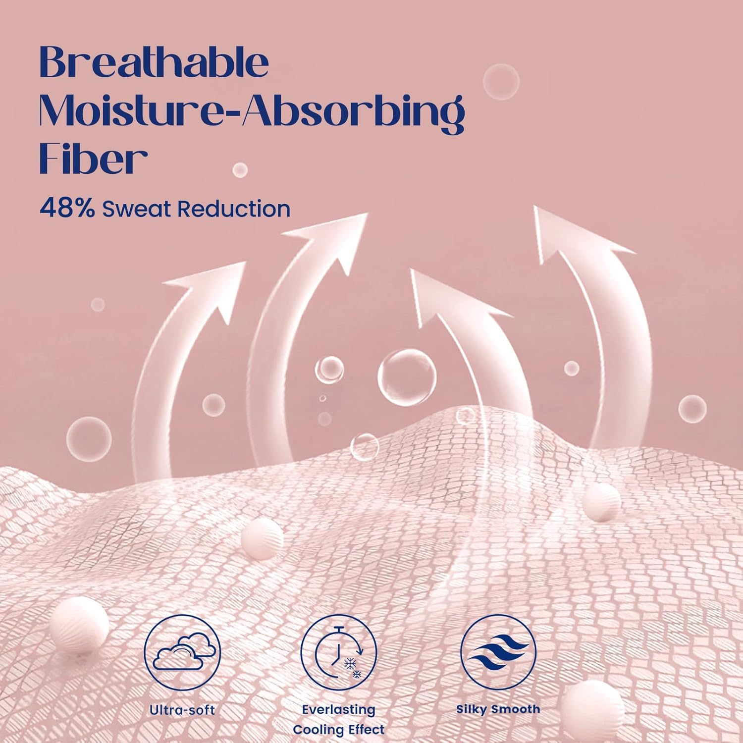 Dream Valley® Queen Sheet Set, Cooling Fitted Sheet with 2 Pillowcase-3 PCS with No Flat Sheet,Q-Max > 0.4 Aerocool, Cooling for Night Sweats, Hot Sleepers,deep Pocket up to 15",Pink Blush - Image 3