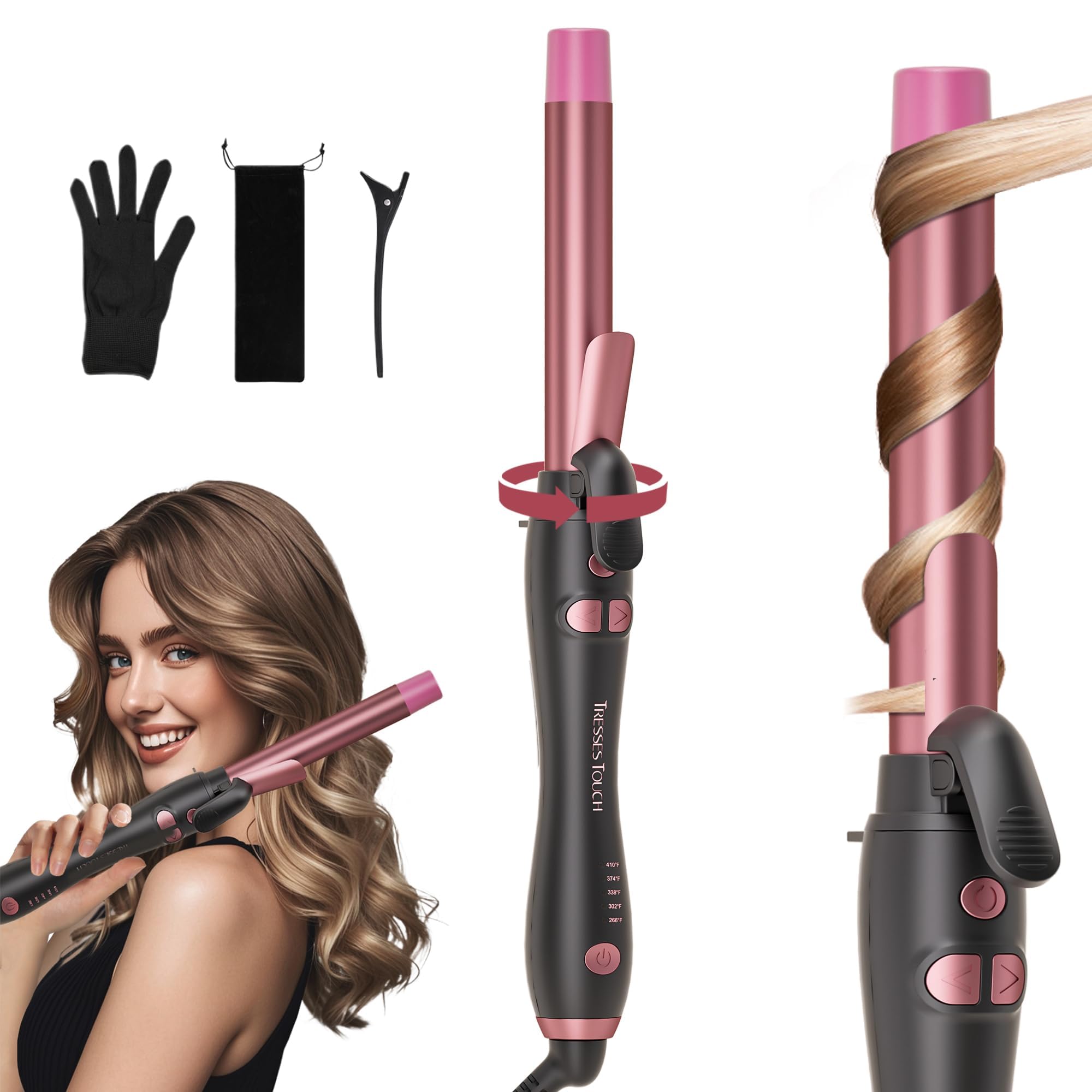 Extra-Long Barrel Rotating Curling Iron with Short Clamp Automatic Curling Iron 1 Inch Creates Loose Curls for Medium