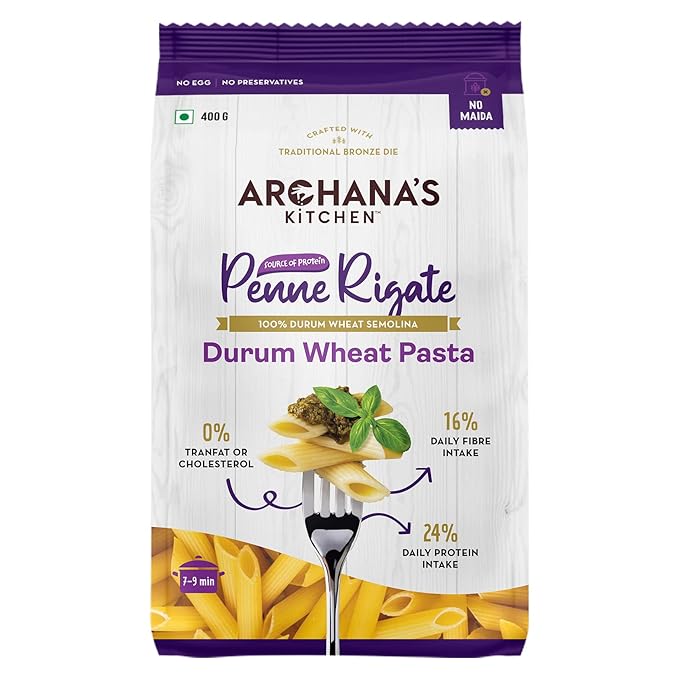 100% Durum Wheat Penne Pasta | No Maida | High Protein and Fibre | Zero Cholesterol | 400g