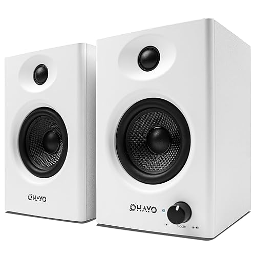 OHAYO 60W Computer Speakers for Gaming and Music, Active Bluetooth 5.3, Stereo 2.0 Speakers for Desktop PC Monitor or Laptop, Surround Sound Speaker, 3.5 mm Aux RCA Input, USB-Powered, 1 Pair, White - White