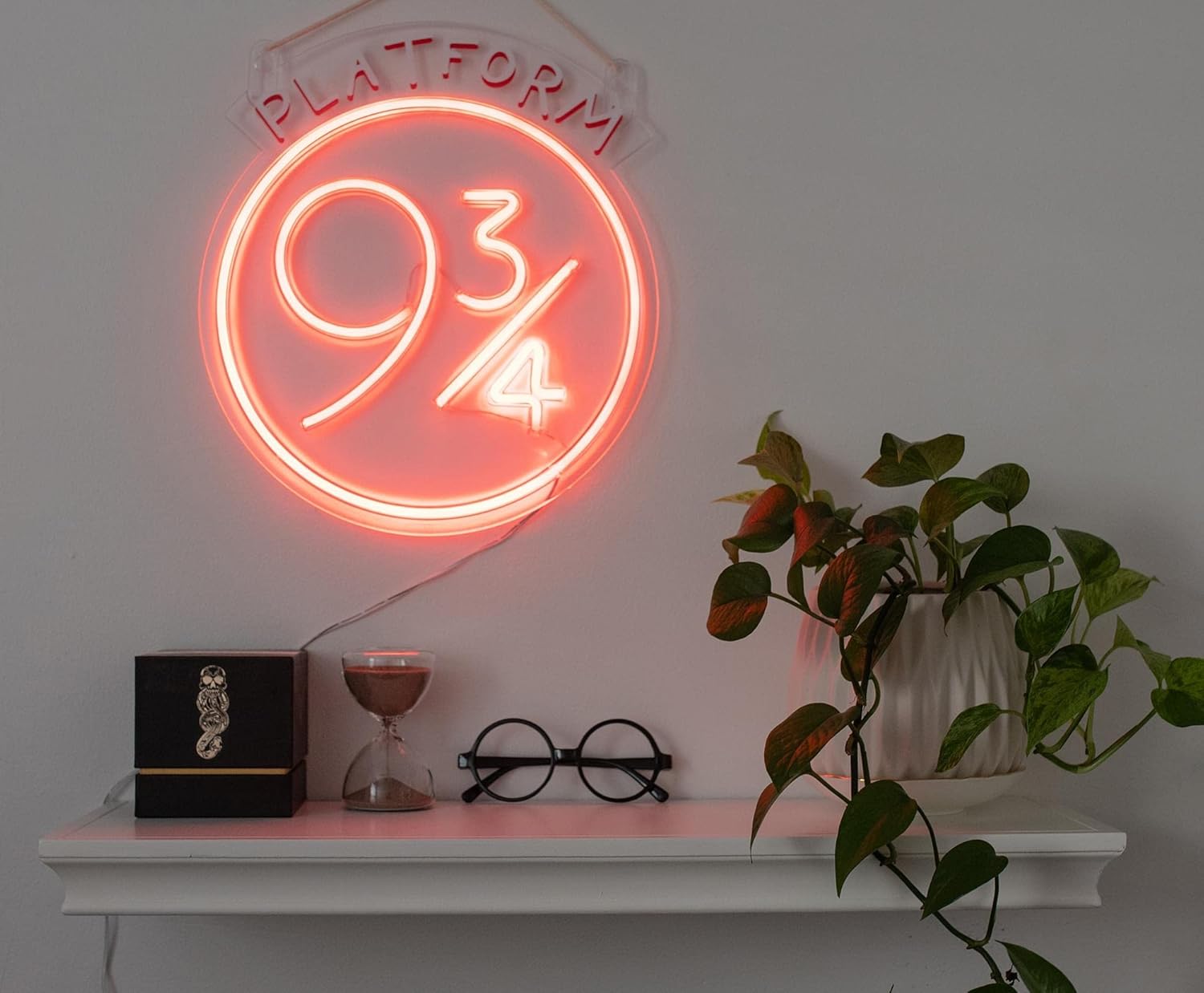 Harry Potter Platform 9 3/4 Hanging LED Neon Wall Light | Ready To Hang Wall Decor Artwork | Wizarding World Mood Light Sign For Bedroom, Living Room | Home Decor Kids Room Essentials | 13 Inches Tall