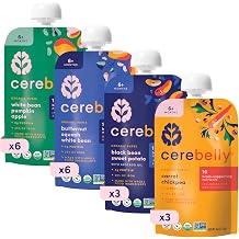 Cerebelly Baby Food Pouches, Veggie Plant Protein Variety Pack, Omega, 18ct | Organic, 16 Brain Nutrients, Non-GMO, BPA-Free, No Added Sugars, Stage 1 & 2, Shelf-Stable, Nut-Free, Dairy-Free, Gluten-Free