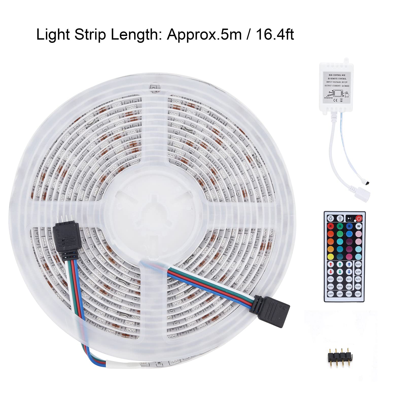 5050 Taśma świetlna RGB Wodoodporna 16,4 stopy, 300 diod LED Elastyczny zestaw taśm LED zmieniający kolor z 44-klawiszowym pilotem, Wodoodporne diody LED do dekoracji świątecznych, Pokój Strona główna