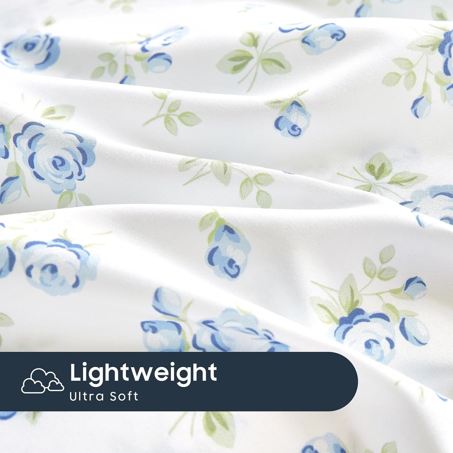 MISSING SHEETS FITTED AND TOP Wake In Cloud - Floral Bed Sheets, 4-Piece Sheet Set, Shabby Chic Flower Rose Pattern Printed Coquette Cottagecore Vintage Aesthetic Bedding, Deep Pocket, White Blue, Full Size