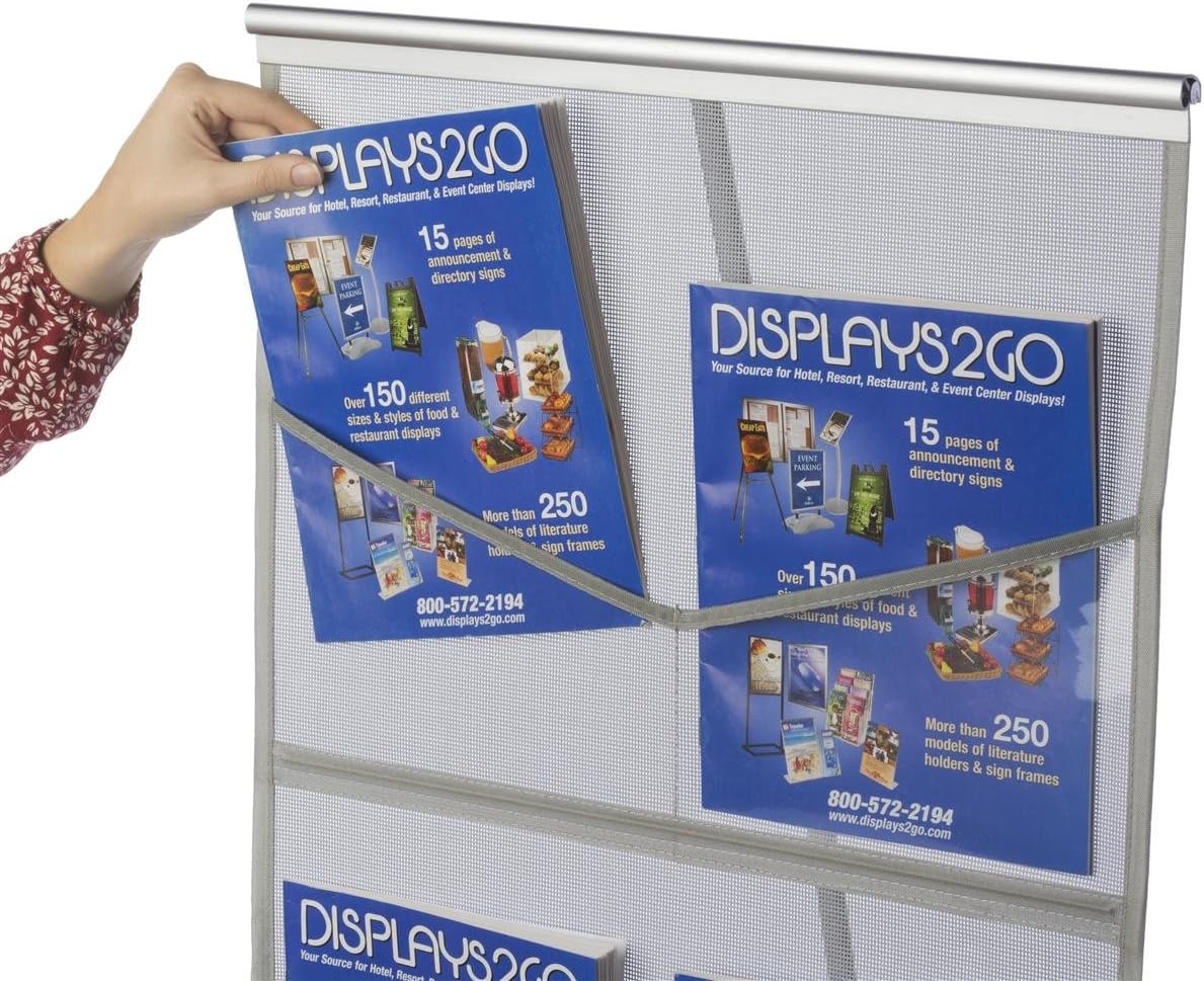 Displays2go Trade Show Magazine Literature Rack, Portable, Floor Standing, Carry Bag (8 Pocket)