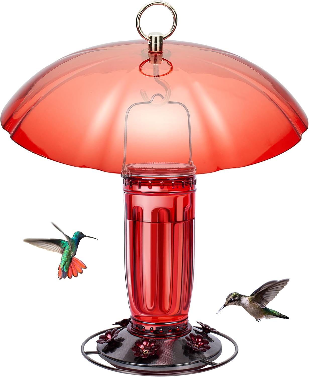 Kingsyard Plastic Weather Protective Dome Cover for Hanging Bird Feeders + Kingsyard Glass Hummingbird Feeder for Outdoors Wild Bird Feeder with 6 Feeding Ports