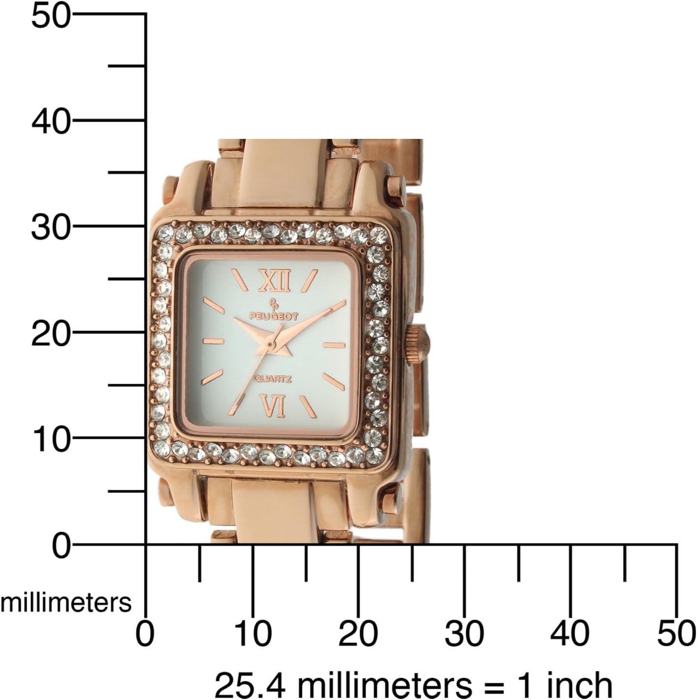 Peugeot Women's Tank Shape Watch - Swarovski Crystal Bezel & Rose Gold Panther Link Bracelet - Image 5
