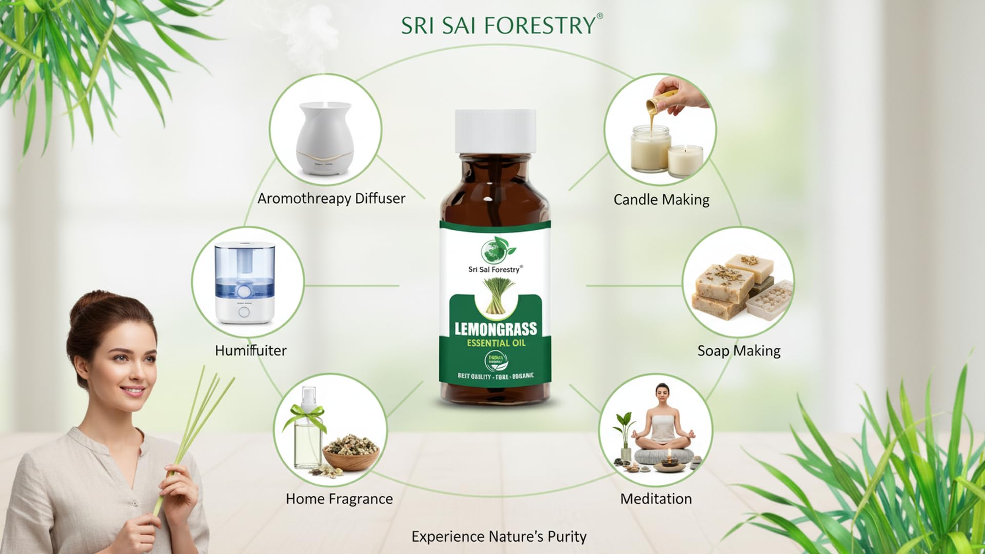 SRI SAI FORESTRY Lemongrass Essential Oil 100ml | Pure & Undiluted Aromatherapy Oil | Strong Long-Lasting Citrus Aroma for Diffuser, Humidifier, Air Freshener, Candle Making, Soap Making, Meditation & Home Fragrance 2