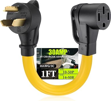 Tellegloww NEMA 10-30P to 14-50R EV Charger Adapter Cord, 1FT