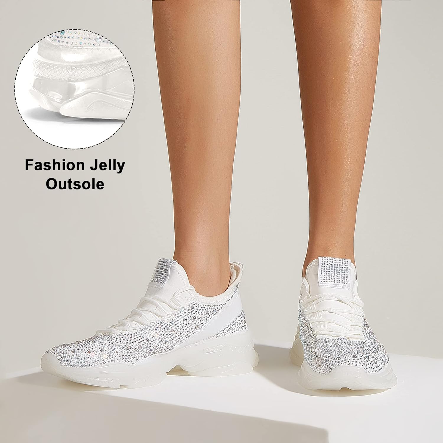 BELOS Women's Rhinestone Mesh Slip On Walking Shoes Fashion Breathable Spakle Glitter Sneaker - Image 7