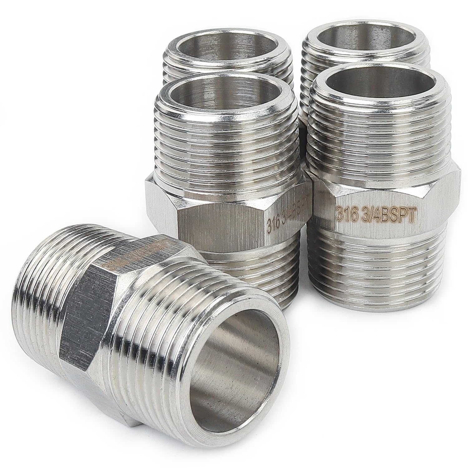 Ltwfitting Men's Pack Of 5 Stainless Steel 316 Pipe Hex Nipple Fitting 3/4-Inch Bspt Air Fuel (Pack Of 5)