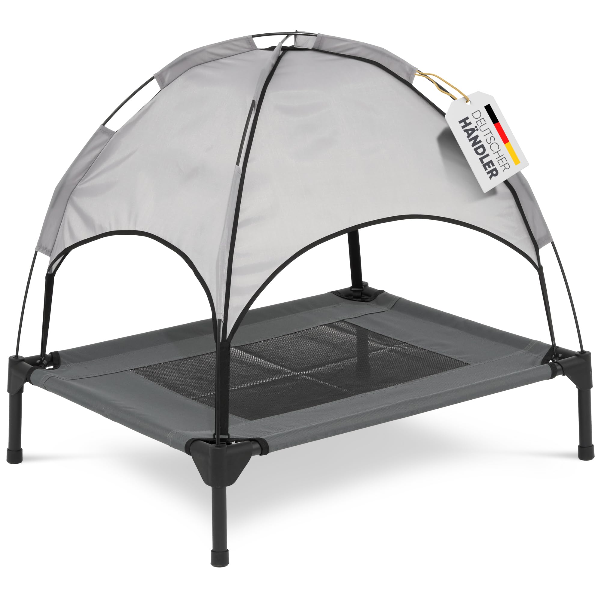 Deuline Hundeliege mit Dach erhöhtes Hundebett Garten Outdoor Haustierliege M-76x61x18/71cm GRAU 520080
