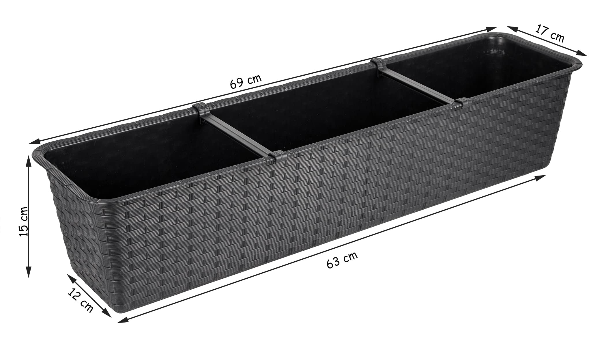 BigDean Blumenkasten mit Untersetzer 70 cm lang Rattan-Optik anthrazit -  aus PP-Kunststoff - Balkon Pflanzkasten schmal Balkonkasten: Amazon.de:  Garten