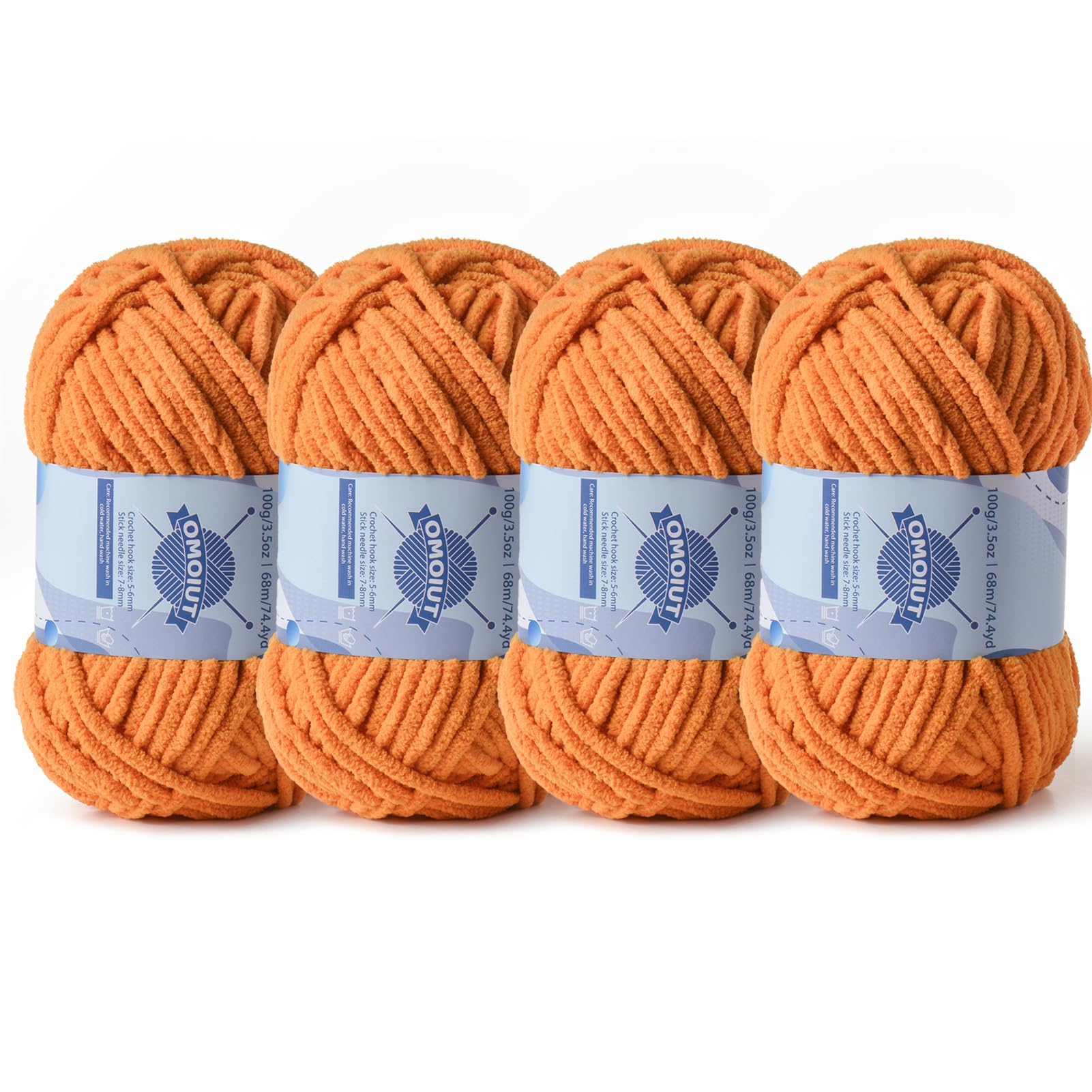 4 Pack Chunky Chenille Yarn for Crocheting, Baby Yarn for Crocheting Soft Blankets, Bulky Yarns for Crochet Amigurumi, 400g (297yds) Fluffy Velvet Yarns for Hand Knitting (4 Ginger Color)