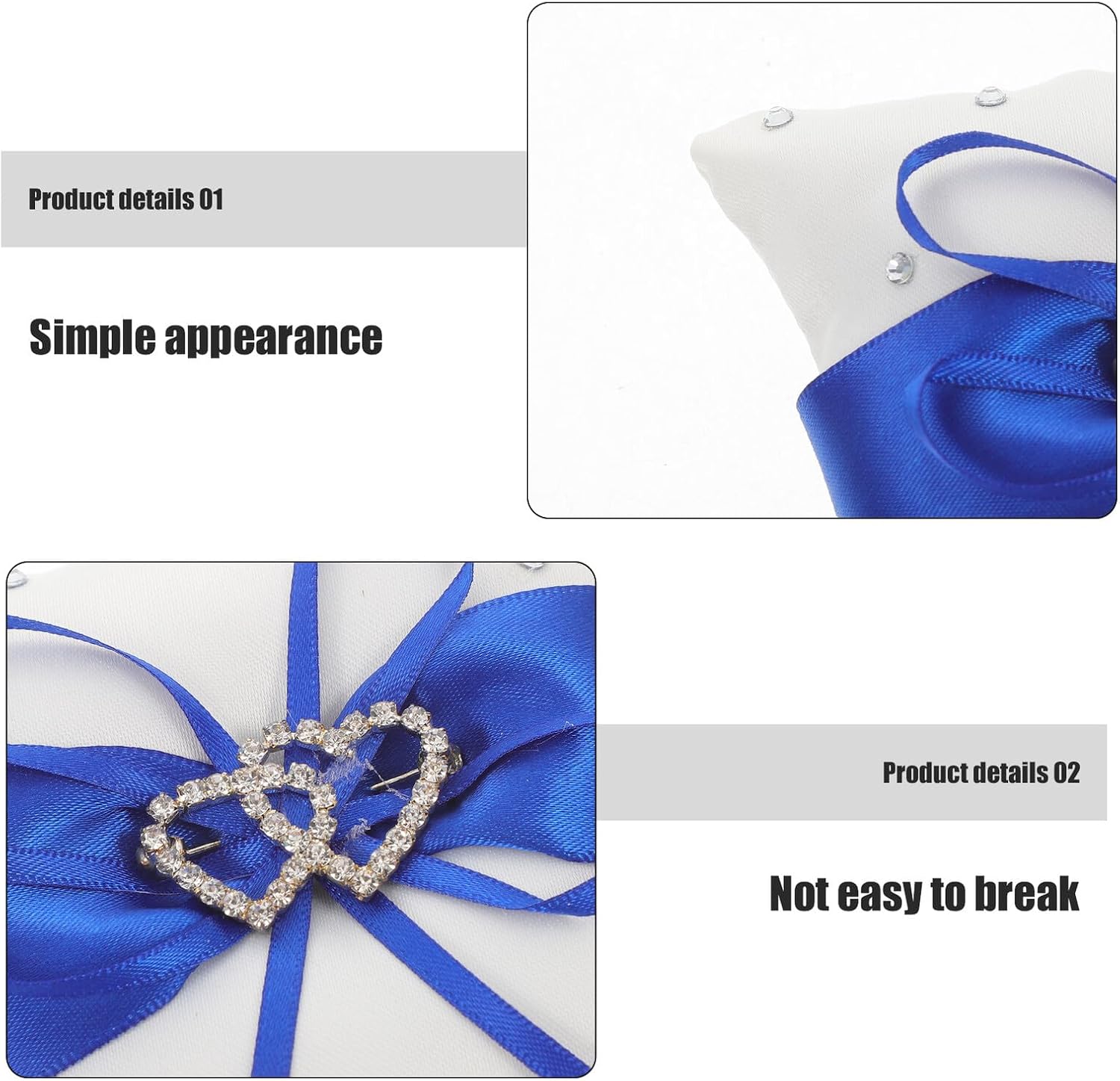 Uonlytech Decorative Double Heart Blue Rhinestone Ring Pillow Wedding Proposal Ring Bearer Cushion for Ceremony Party