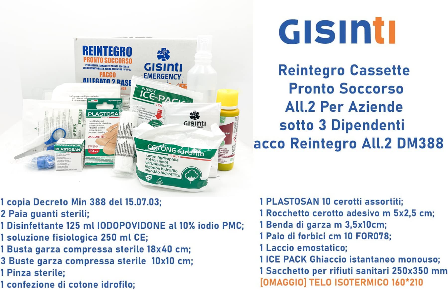 Gisinti Reintegro Cassette Pronto Soccorso All.2 Per Aziende sotto 3 Dipendenti - Pacco Reintegro All.2 DM388