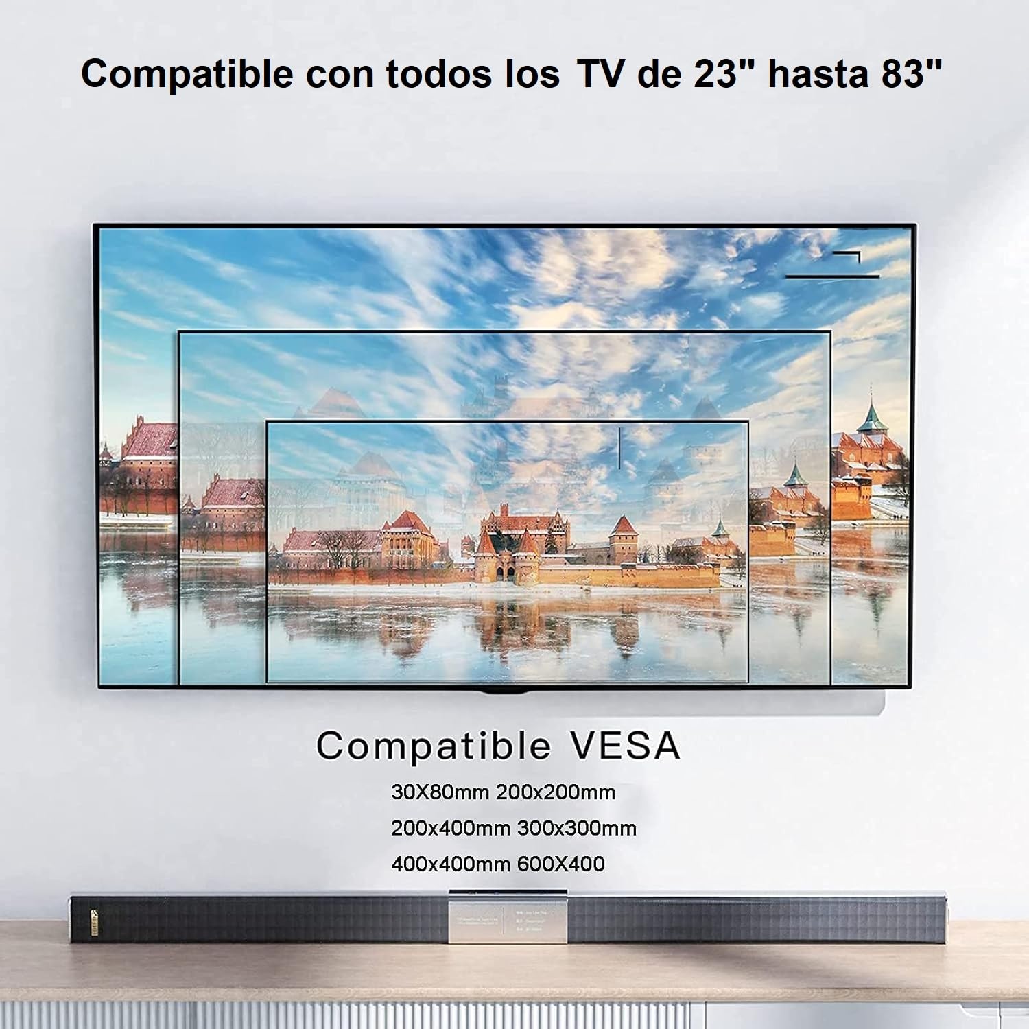 Soporte de Pared para TV Televisor Giratorio inclinable Pantallas Planos y Curvos de 23"-83" Pulgadas, Universal Montaje con Doble Brazo 80kg, MAX VESA 600x400mm
