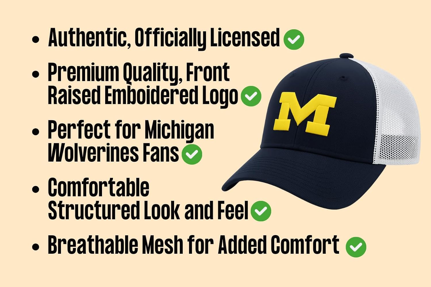 Officially Licensed Michigan University Blue Mesh Trucker Hat Adjustable Classic Team Logo Cap