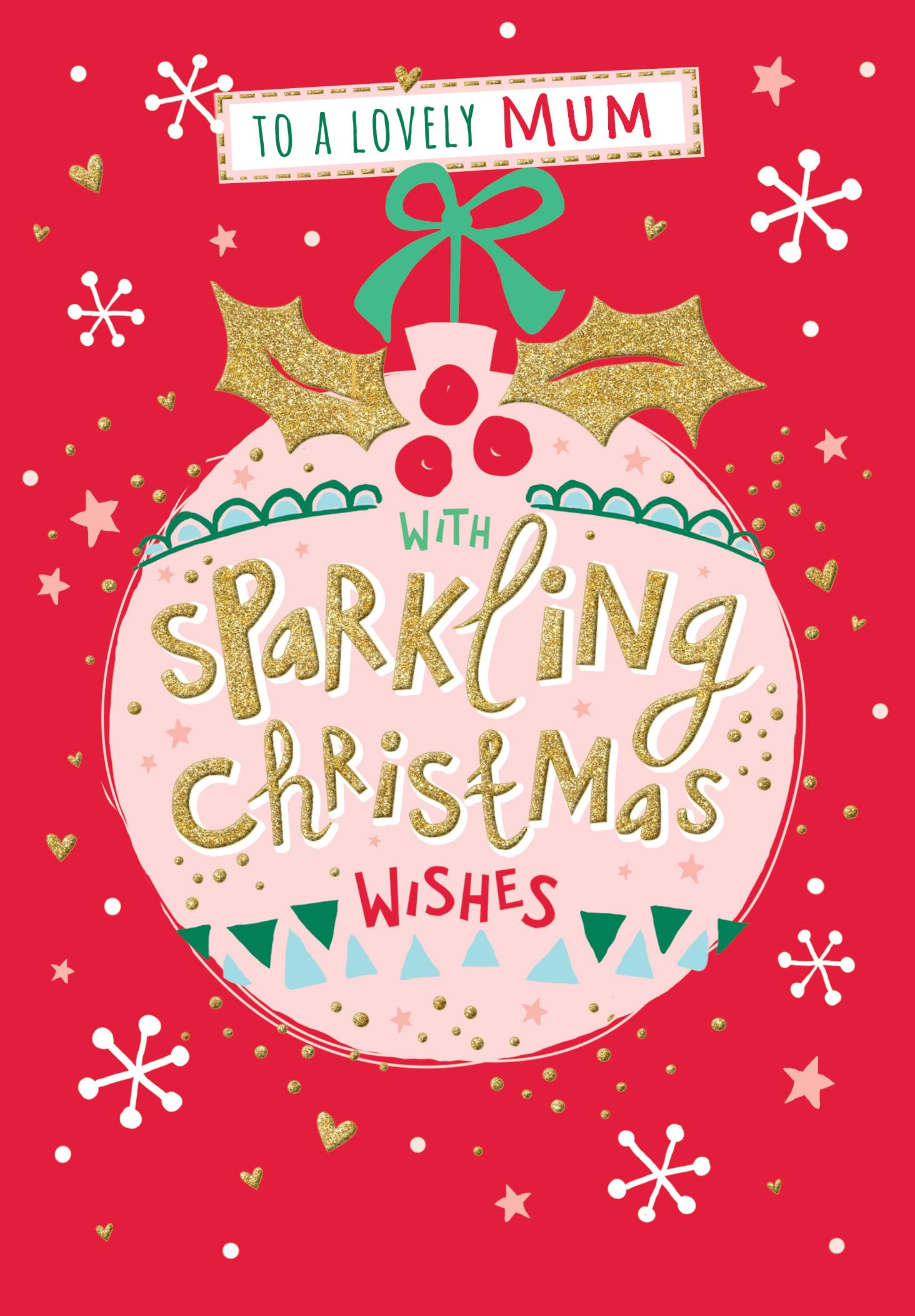 Piccadilly Greetings Modern Christmas Card, Mum, Sparkling Christmas - 7 x 5 inches
