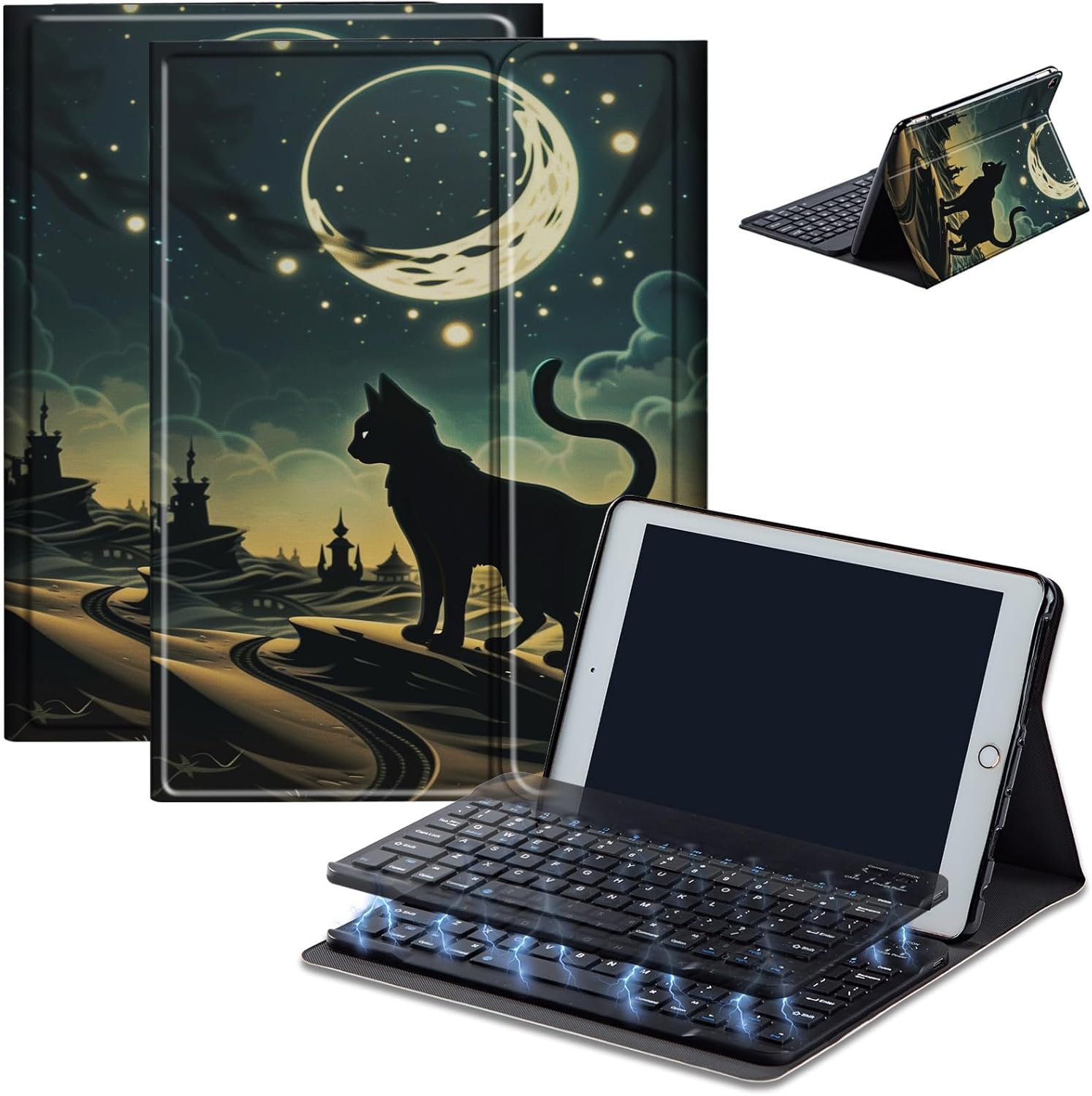 Keyboard Case for Amazon Fire Max 11 (13th Generation, 2023 Release), Detachable Wireless Bluetooth Keyboard and Auto Sleep/Wake Fire Max 11 Tablet Case with Keyboard, Cat Standing Desert