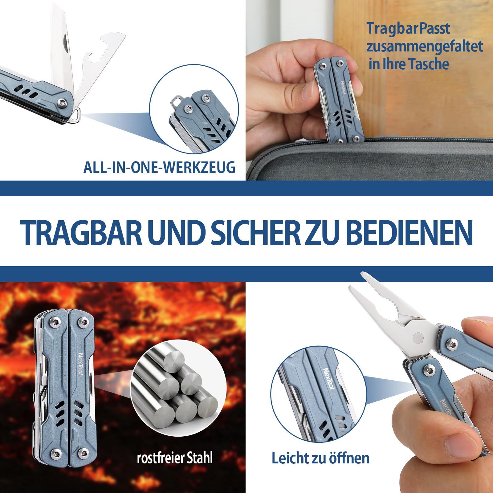 NexTool Multitool Mini Sailor S11, kompaktowe narzędzie wielofunkcyjne 11 w 1 ze szczypcami o cienkich końcówkach, nożyczkami, ekstraktorem kart SIM i śrubokrętem do EDC, wędkarstwa, biwakowania