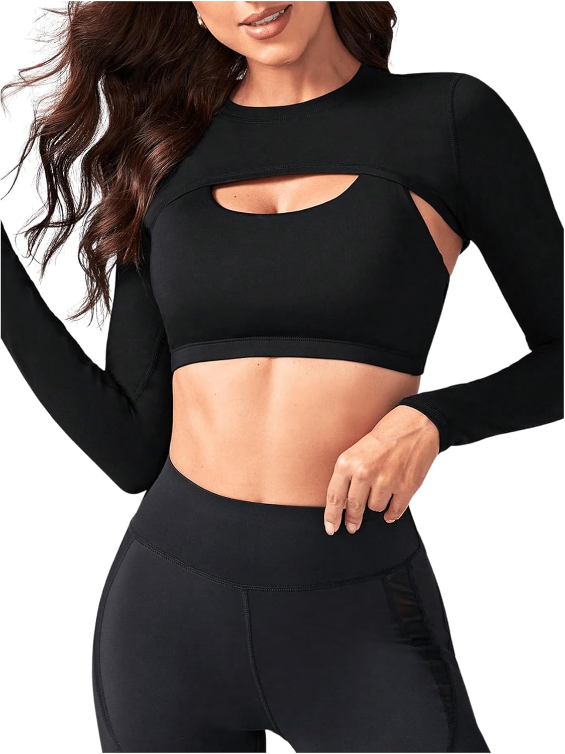 SweatyRocks Women's Ultrashort Cutout Workout Crop Top Exercise Long Sleeve Tee Shirt