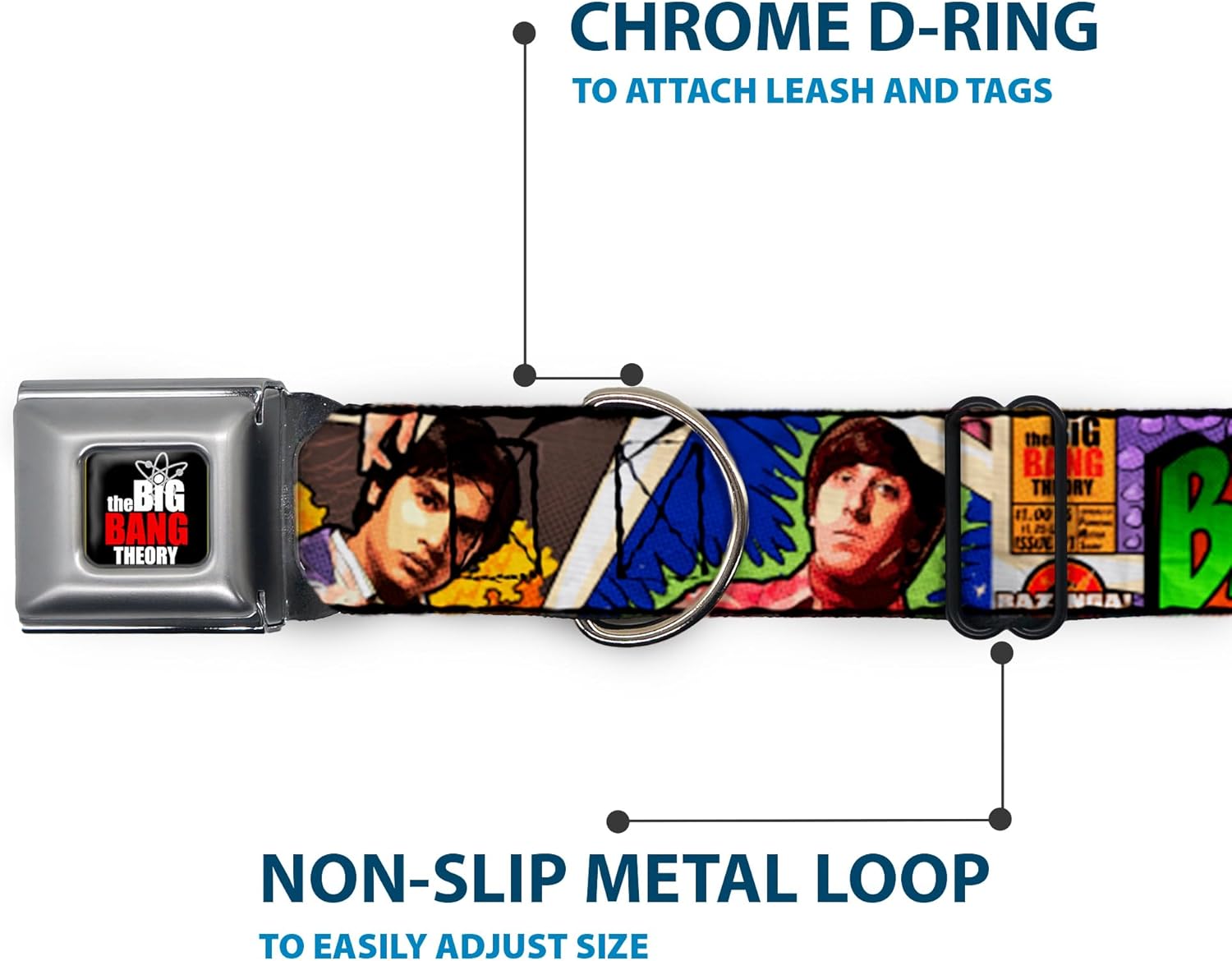 Dog Collar Seatbelt Buckle The Big Bang Theory Comic Strip 9 to 15 Inches 1.0 Inch Wide