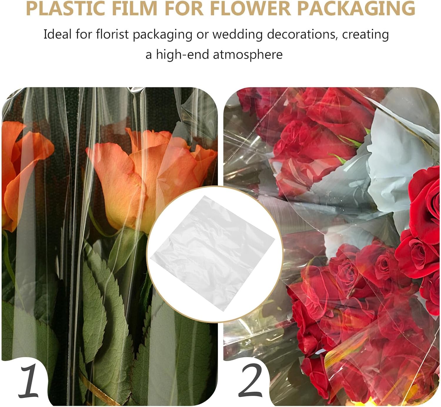 LRXIYODE 100pcs Transparent Cellophane for Flower Wrapping Clear Floral Wrapping Film for DIY Bouquets Florists Wedding Decorations