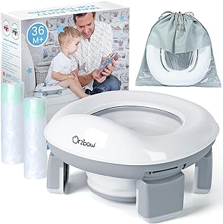 Orzbow Portable Potty Training Toilet, Travel Potty Seat for Toddler Boys Girls with Splash Guard, Potty Training Essentials, Foldable, Includes Free Travel Bag and 40 Liners, Indoor/Outdoor Use, Grey