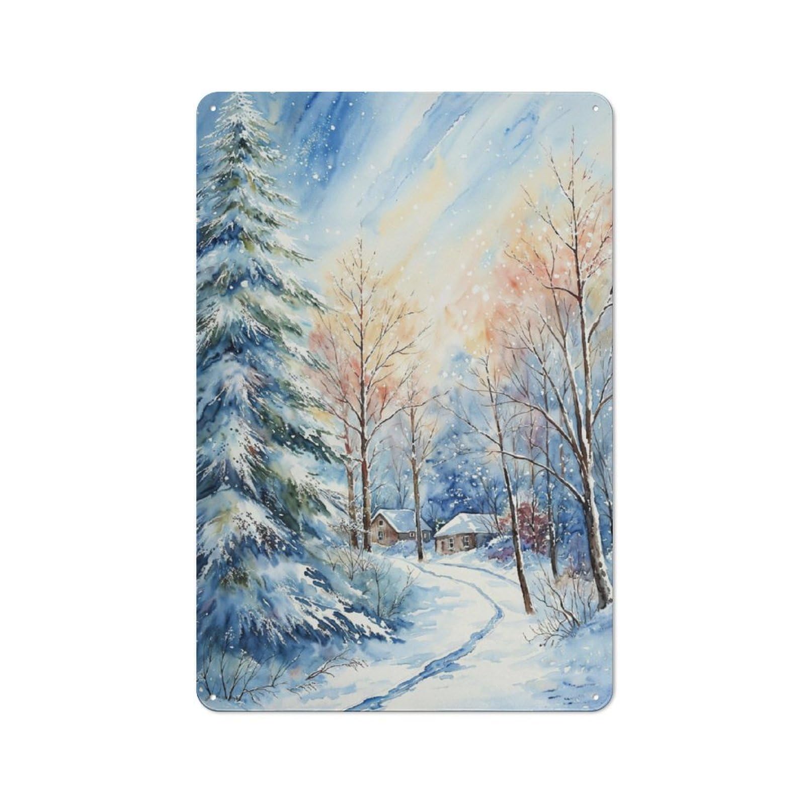 Junmoney Snowy Hamlet Metal Plaque 30X20cm With For Pub Or Café, Rustic Decor, For Garage, Workshop And Man Cave Decoration