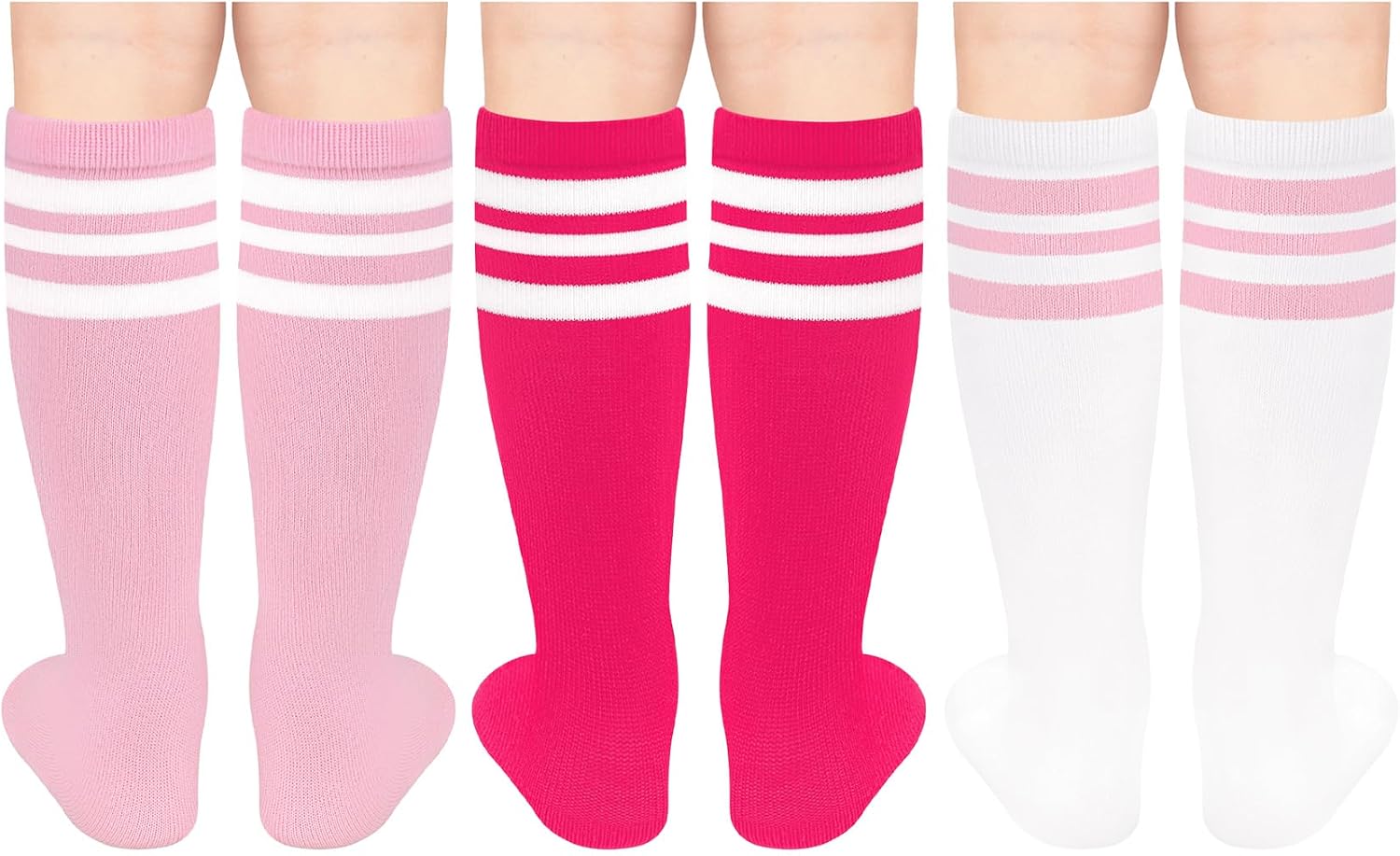 qikqik 3 Pairs Kids Soccer Socks Toddler Soccer Socks Youth Soccer Socks Kids Baseball Socks Kids Knee High Socks Tube Socks