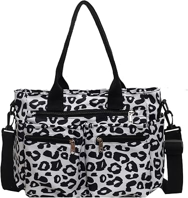 Leopard Print Tote Bag for Women Everyday Work Cheetah Tote Canvas Shoulder Bag with Multiple Pockets for Travel Daily Use